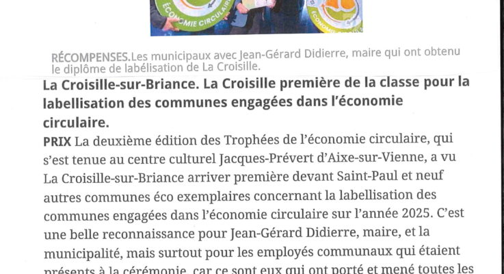 Article du Populaire du 30 Décembre sur La Croisille labellisée sur l’économie circulaire