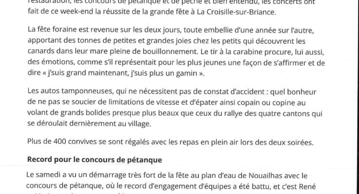Article du Populaire du 15 aout sur le succes de la fête de La Croisille
